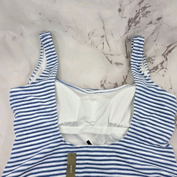 J Crew Swim 22 3X Blue One Piece Square Neck Textured Bikini Striped - Picture 5 of 9